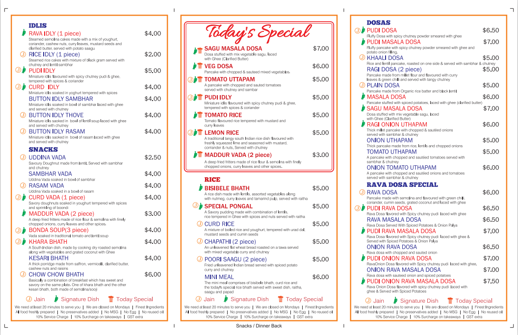 Mtr Dinner Menu Mtr Dinner Menu
